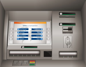 close up of ATM screen and keypad